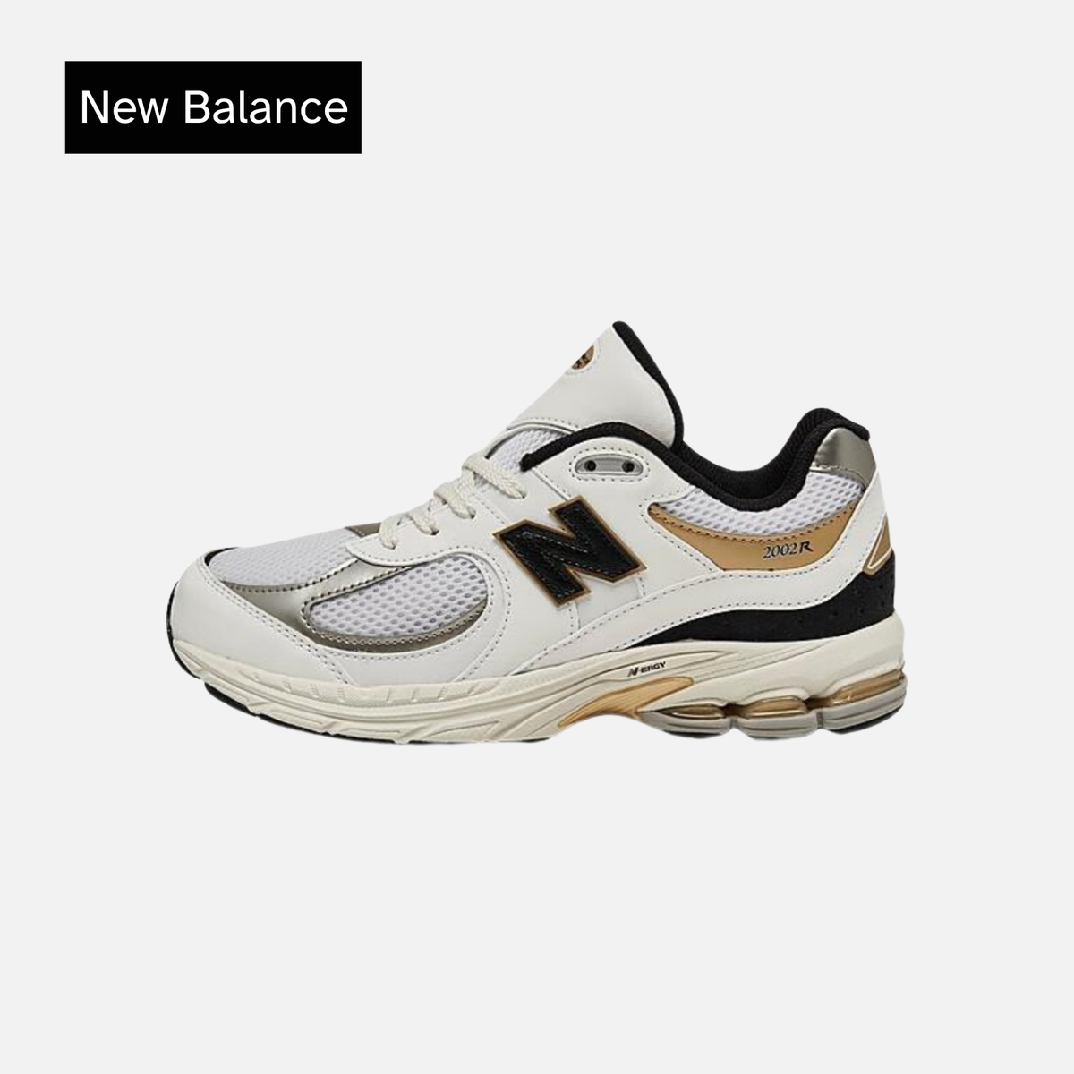 New Balance 2002R Big Kid White Black Gold